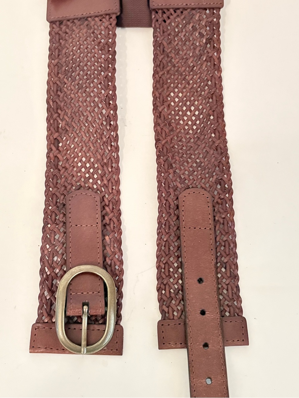 Ann Taylor Loft Dark Brown Woven Leather Elasticized Back Panel Wide Belt - Picture 4 of 12